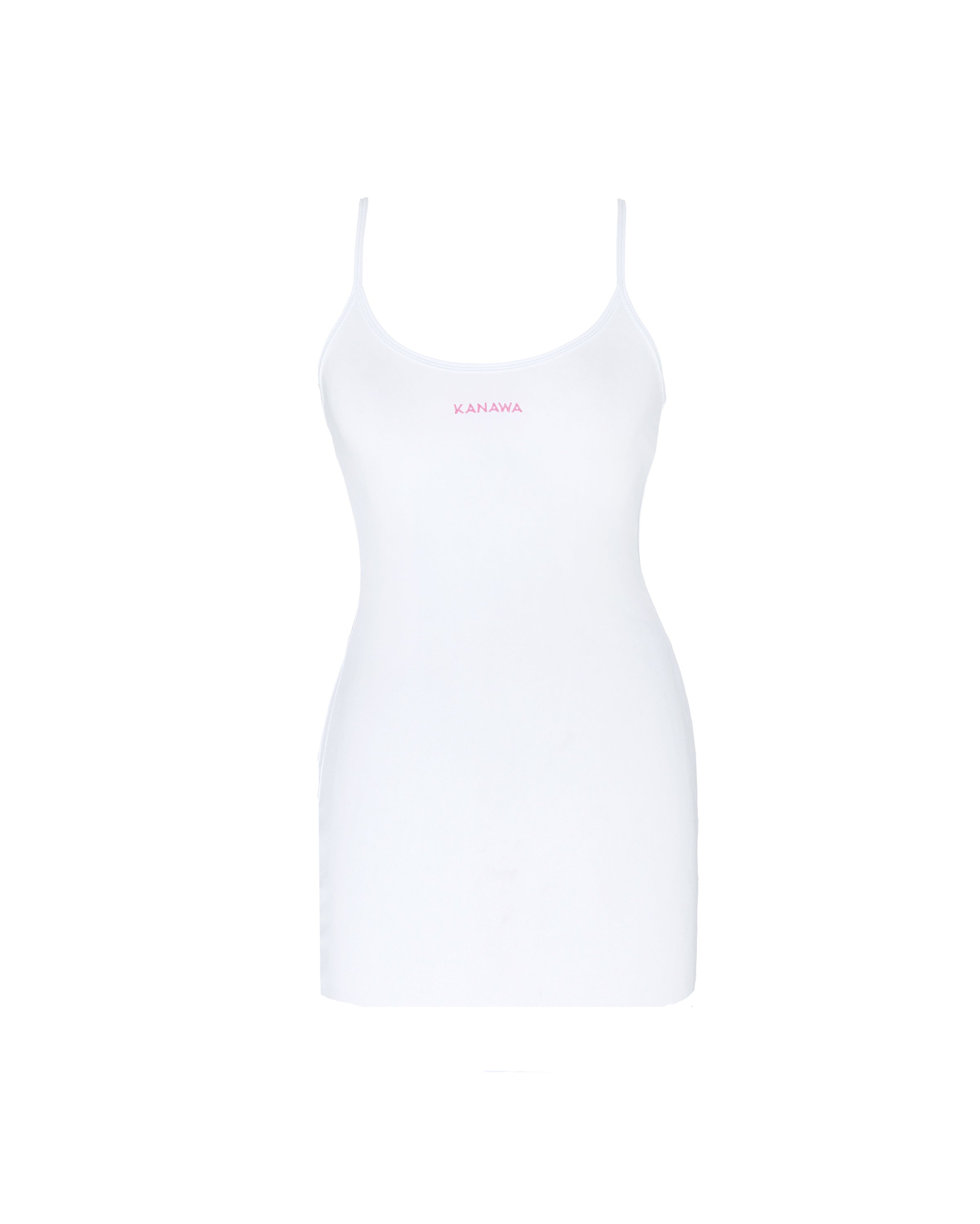 WHITE DRESS WITH KANAWA EMBROIDERED IN PINK