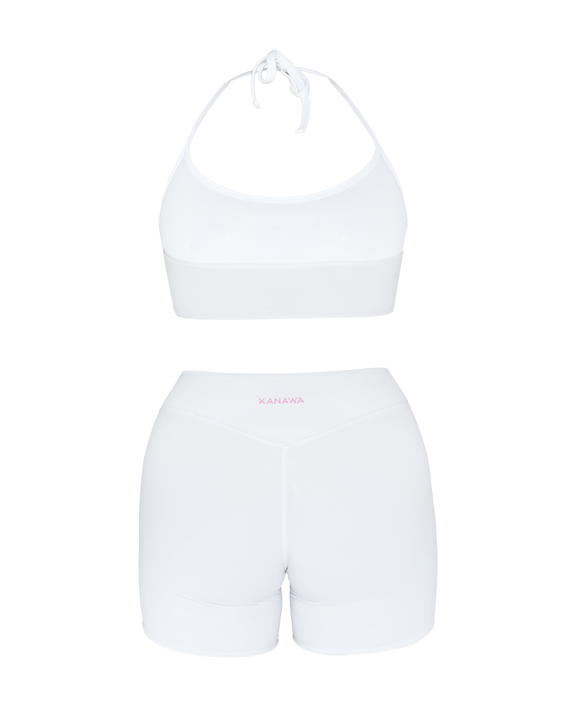 WHITE CYCLING SHORTS WITH KANAWA EMBROIDERED IN PINK