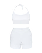 WHITE CYCLING SHORTS WITH KANAWA EMBROIDERED IN BLUE