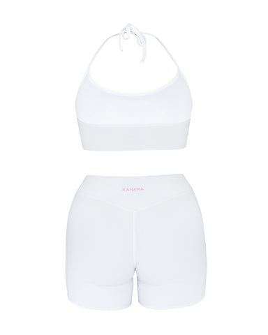 WHITE CYCLING SHORTS WITH KANAWA EMBROIDERED IN PINK