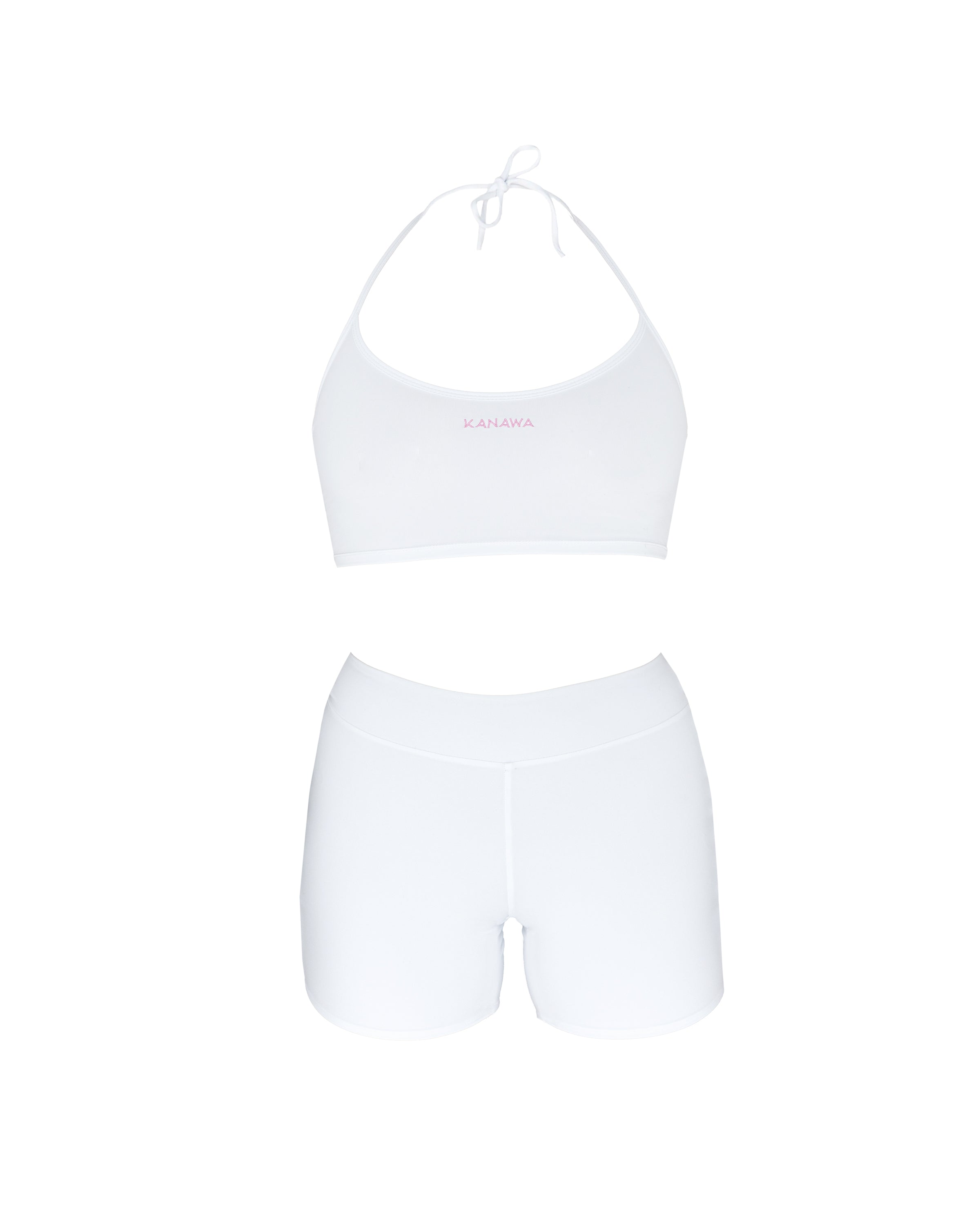 WHITE CYCLING SHORTS WITH KANAWA EMBROIDERED IN PINK