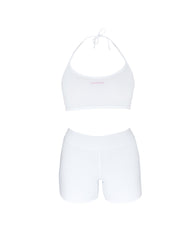 WHITE CYCLING SHORTS WITH KANAWA EMBROIDERED IN PINK