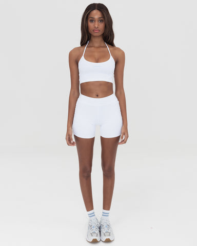 WHITE CROP TOP WITH KANAWA EMBROIDERED IN BLUE